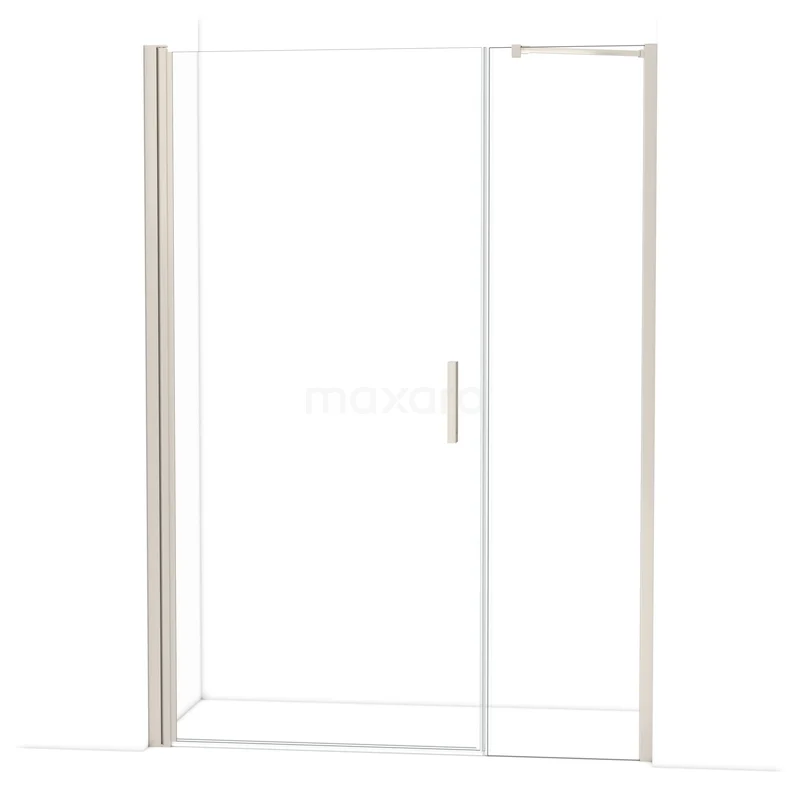 Glass shower door with clear glass profile and minimalist design, ideal for a modern bathroom.