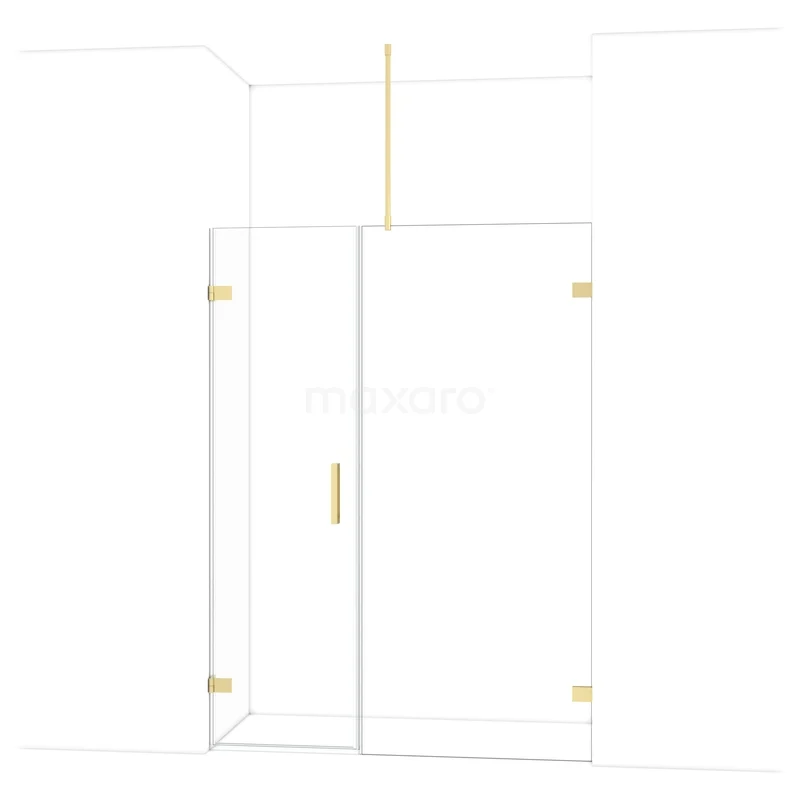 Diamond Shower door | 145 cm Light gold Clear glass Pivot door DDC210609720LG Gold shower door with glass panels, sleek design and modern hardware, perfect for stylish bathroom decor.