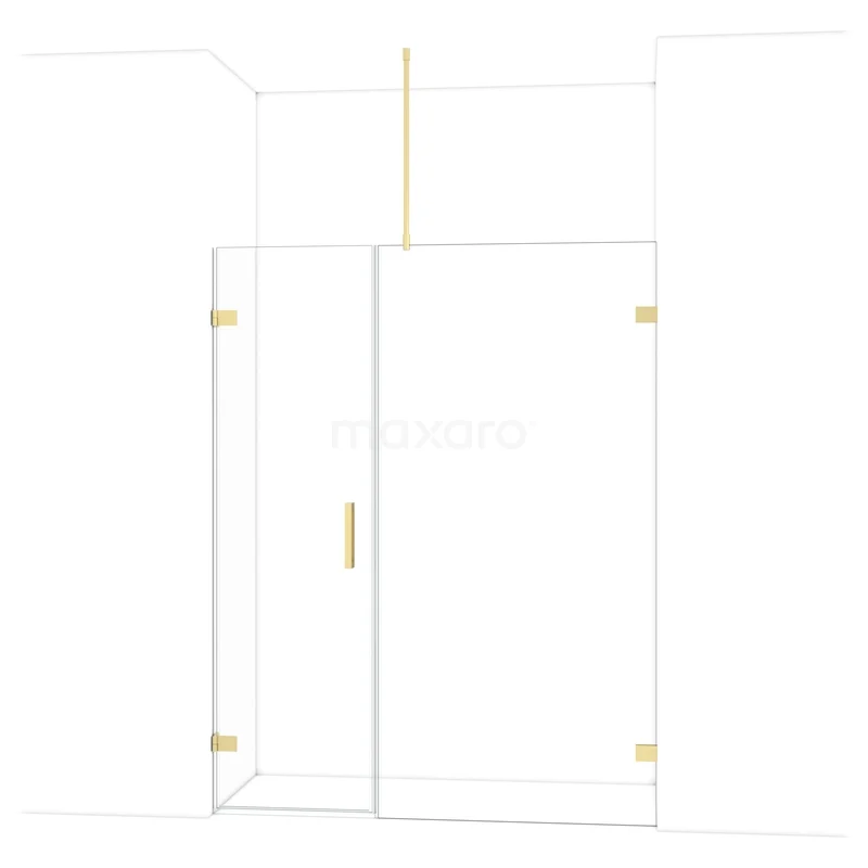 Gold-coloured glass shower door with frosted glass hinges, ideal for a modern bathroom style.