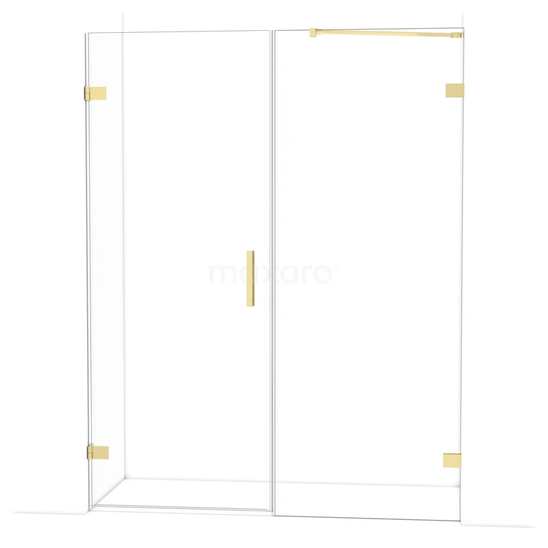 Glass shower enclosure with gold-coloured hinges and Handle, modern design for stylish bathroom decoration.