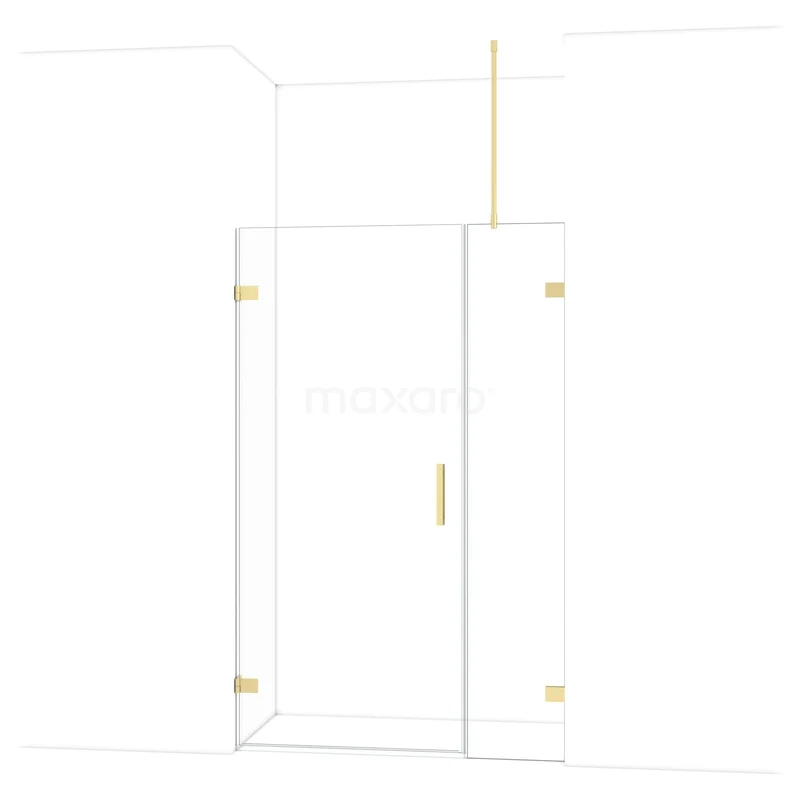 Diamond Shower door | 125 cm Light gold Clear glass Pivot door DDC210904720LG Glass shower door with gold hinges, sleek design, ideal for modern bathrooms.