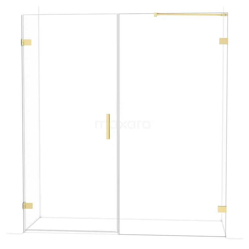 Diamond Douchedeur | 185 cm Lichtgoud Helder glas Draaideur DDC210910220LG Glazen schuifdouchedeur met goudkleurige details, minimalistisch design, perfect voor een moderne badkamer.