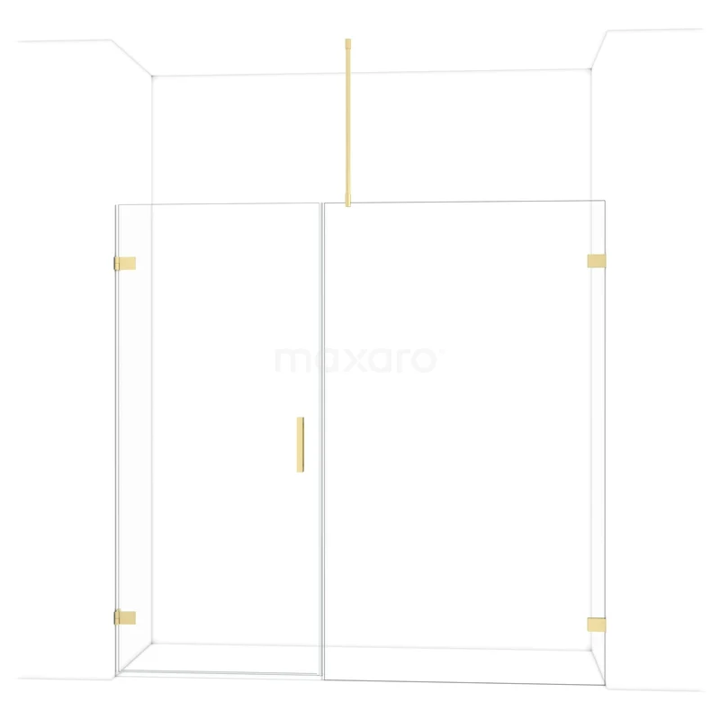 Glass shower screen with gold hinges and Handle, modern design for a stylish bathroom.