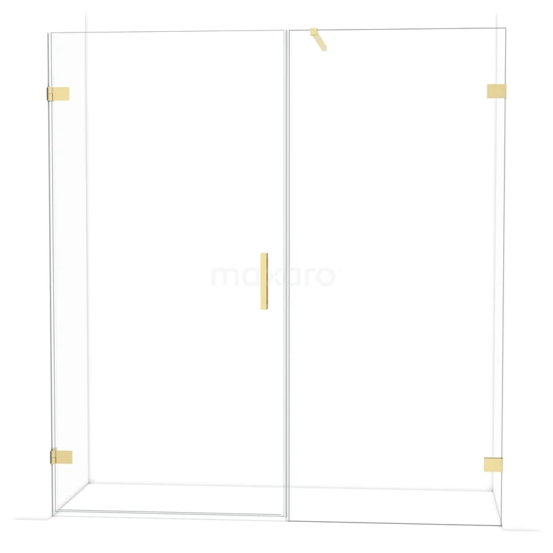 Glazen douchewand met gouden accenten, rechthoekig design, ideaal voor een moderne badkamerstijl.