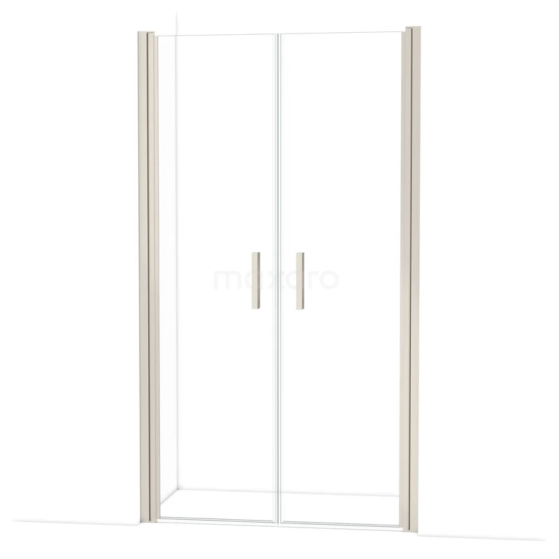 Douchedeur met dubbele glazen deuren, aluminium profiel en strak design, ideaal voor een moderne badkamer.
