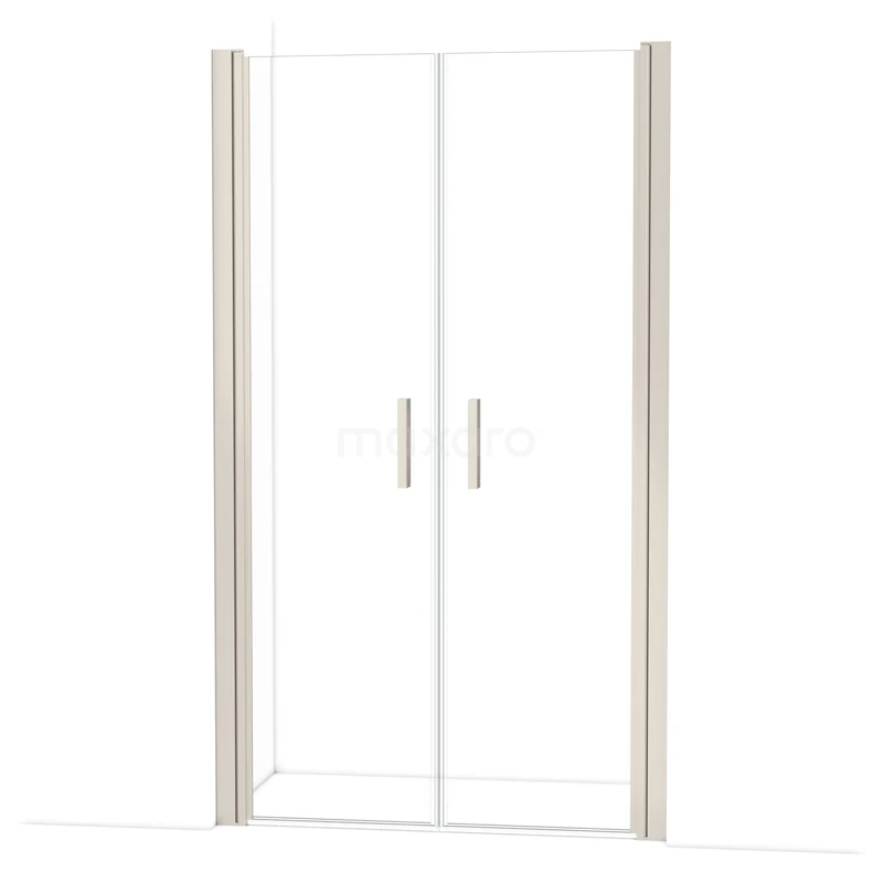 Glass shower door with double doors, silver aluminium profiles, ideal for a modern bathroom style.