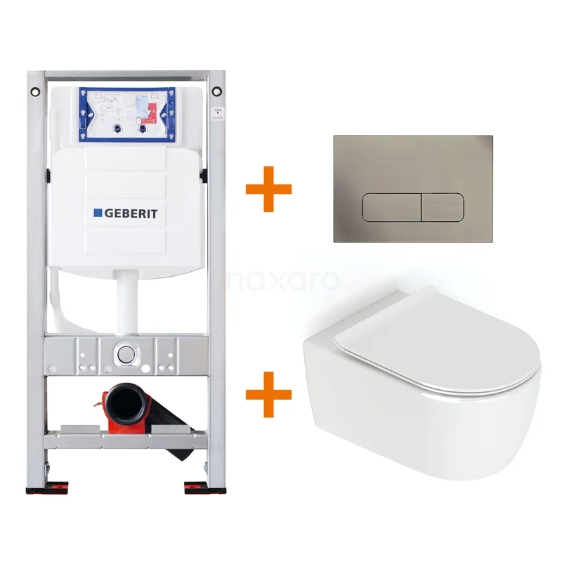 Toiletset Hoogglans wit zonder Spoelrand + Geberit UP320 inbouwreservoir met geluidsisolatie TOI139