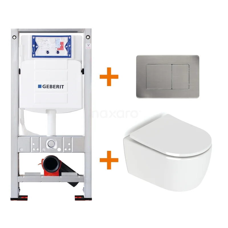 Toiletset Hoogglans wit zonder Spoelrand + Geberit UP320 inbouwreservoir met geluidsisolatie TOI173