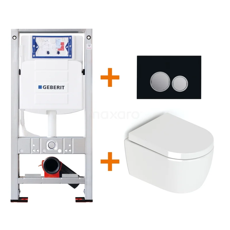Toilet set Gloss white Shortened with Easy clean + Geberit UP320 concealed cistern TOI176