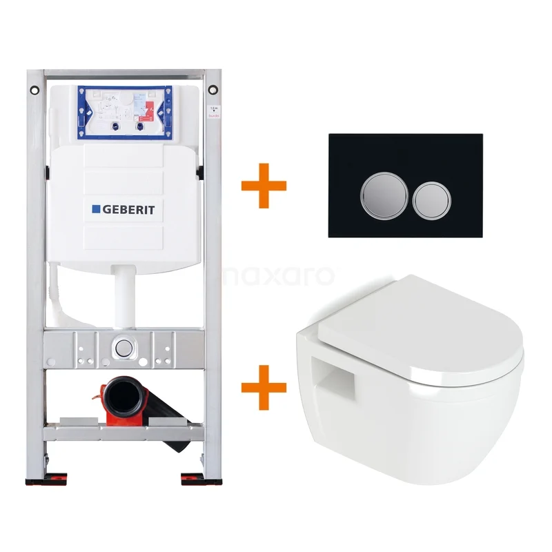 Toiletset Hoogglans wit zonder Spoelrand + Geberit UP320 inbouwreservoir met geluidsisolatie TOI261