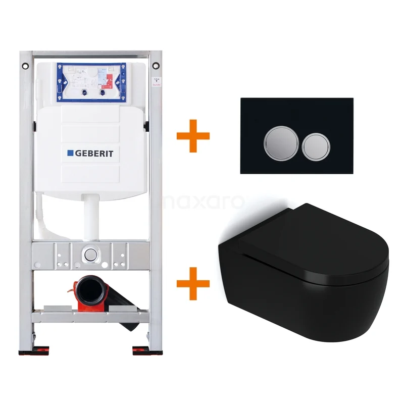 Toilet set Matte black with rim + Geberit UP320 concealed cistern TOI368