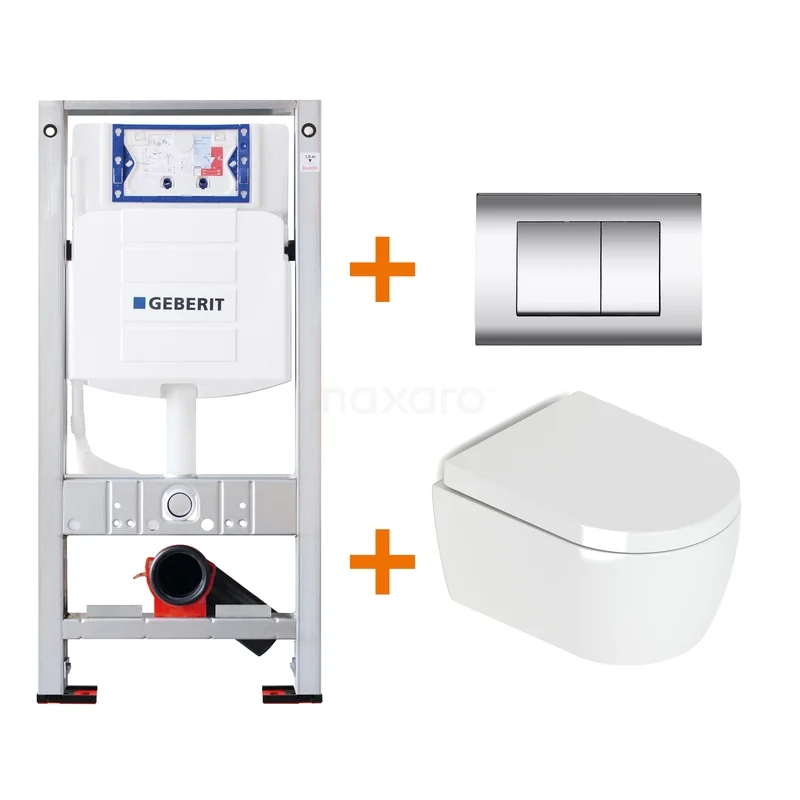 Toiletset Hoogglans wit met Spoelrand + Geberit UP320 inbouwreservoir met geluidsisolatie TOI078