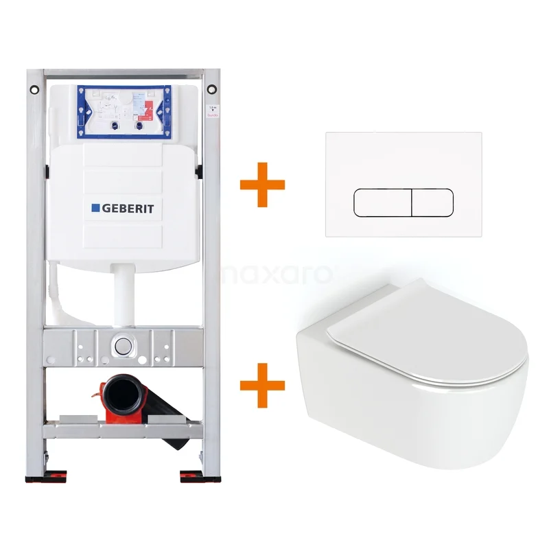 Toiletset Hoogglans wit zonder Spoelrand + Geberit UP320 inbouwreservoir met geluidsisolatie TOI109