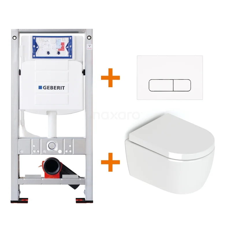 Toiletset Hoogglans wit zonder Spoelrand + Geberit UP320 inbouwreservoir met geluidsisolatie TOI148