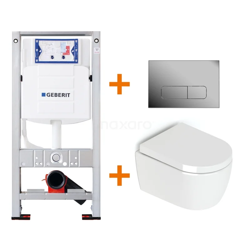 WC-Set Hochglanz Weiß ohne Rand + Geberit UP320 Unterputzspülkasten mit Schalldämmung TOI160 Weißes Wand-WC mit Unterputzspülkasten und Druckplatte; minimalistisches Design, ideal für moderne Badezimmerstile.