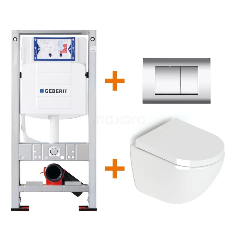 Toiletset Hoogglans wit zonder Spoelrand + Geberit UP320 inbouwreservoir met geluidsisolatie TOI198