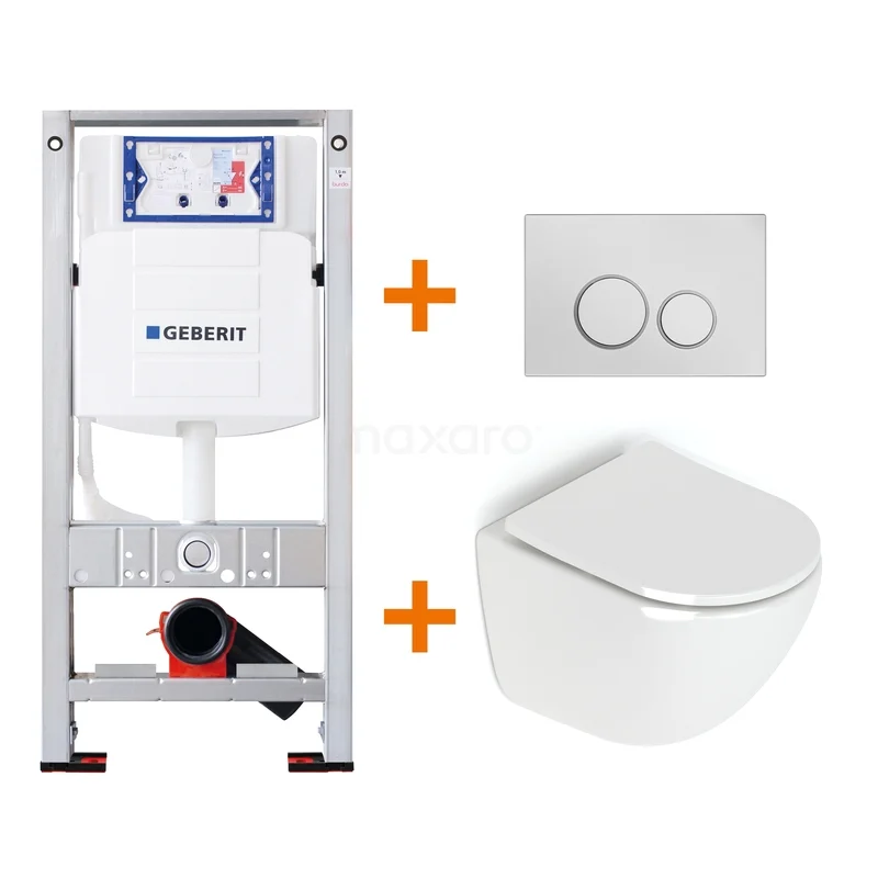 Toiletset Hoogglans wit zonder Spoelrand + Geberit UP320 inbouwreservoir met geluidsisolatie TOI211