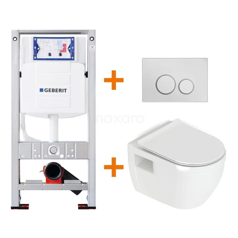Toiletset Hoogglans wit zonder Spoelrand + Geberit UP320 inbouwreservoir met geluidsisolatie TOI254