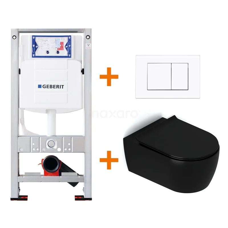Toilet set Matte black with rim + Geberit UP320 concealed cistern TOI341