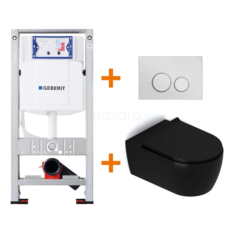 Toiletset Mat zwart met Spoelrand + Geberit UP320 inbouwreservoir met geluidsisolatie TOI361