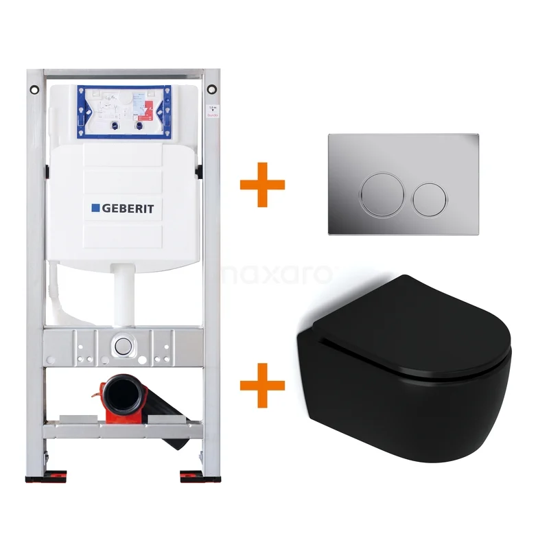 Toilet set Matte black Shortened with Easy clean + Geberit UP320 concealed cistern TOI476