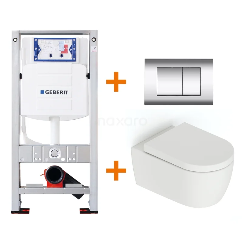 Toilet set Matte white with Easy clean + Geberit UP320 concealed cistern TOI593 Concealed cistern with white wall-hung toilet and control plate, ideal for a sleek and modern bathroom.