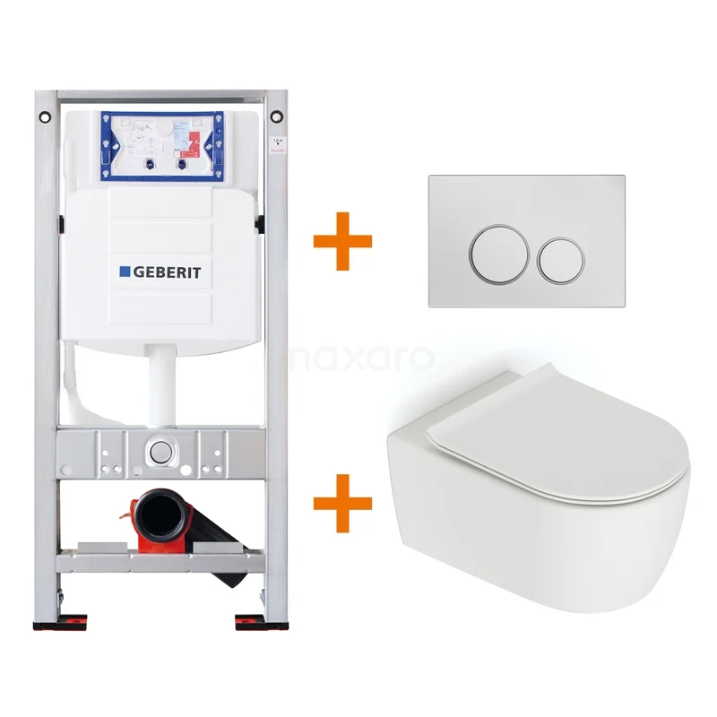 White built-in toilet with modern wall-hung toilet, aluminium control plate and sturdy frame. Perfect for a stylish bathroom upgrade.