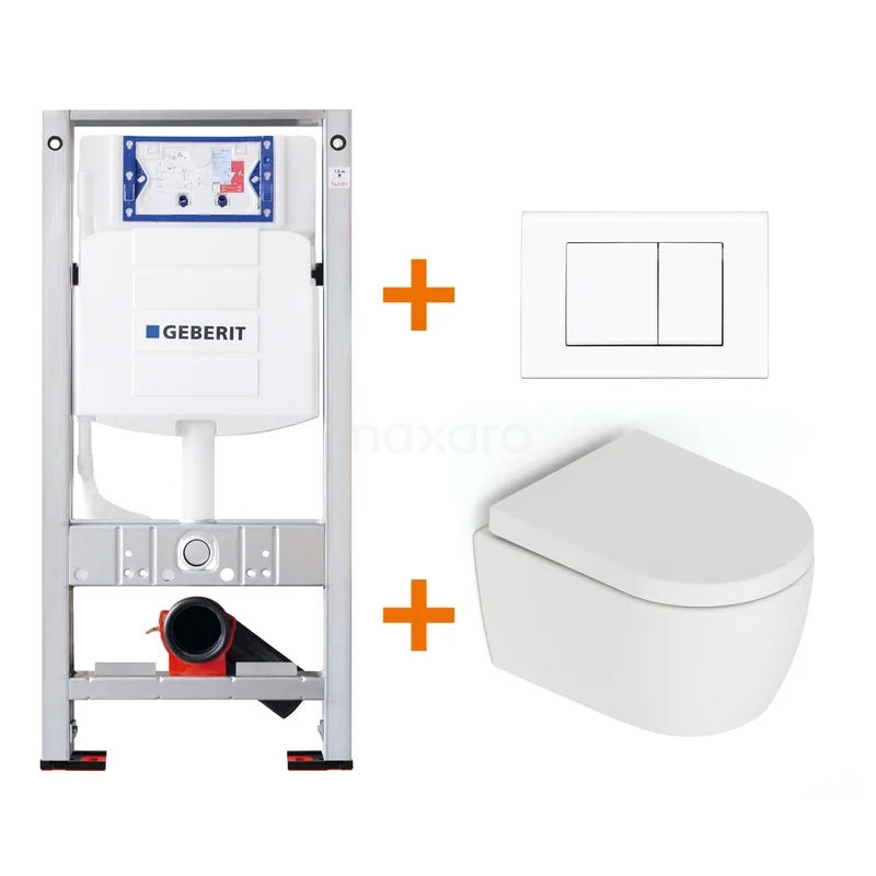 WC-Set Matt Weiß ohne Rand + Geberit UP320 Unterputzspülkasten mit Schalldämmung TOI621 Geberit Unterputz-WC-Set mit weißem Wand-WC und Softclose-Sitz, ideal für eine schlichte und moderne Badezimmergestaltung.