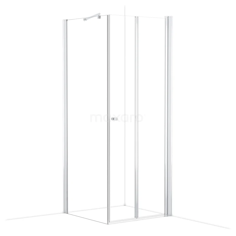 Zircon Comfort Shower enclosure | 90x80 cm Chrome Clear glass Folding door Rectangle L3692_09081R White corner shower cabin with glass walls, sleek aluminium frame and pivot door, ideal for modern bathrooms.