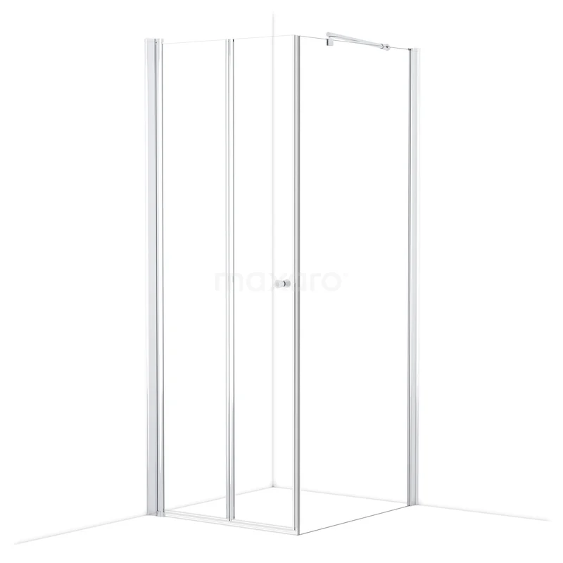 White corner shower cabin with glass panels and slim aluminium profiles, ideal for modern bathrooms.
