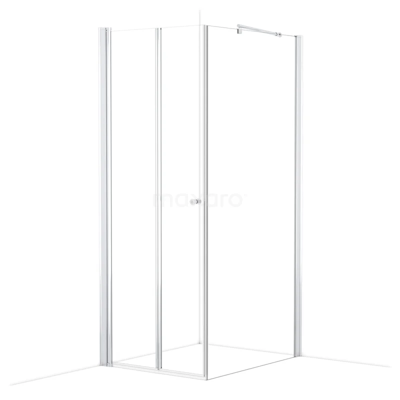 Zircon Comfort Shower cabin | 100x90 cm Chrome Clear glass Folding door Rectangle L3692_09101L Sleek white shower enclosure with glass panels, modern design and aluminium frame, ideal for a stylish bathroom.