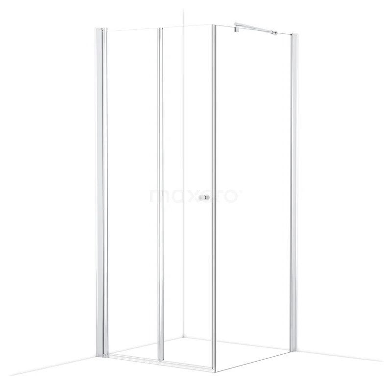 White corner shower cabin with glass doors, minimalist design, ideal for a modern bathroom.