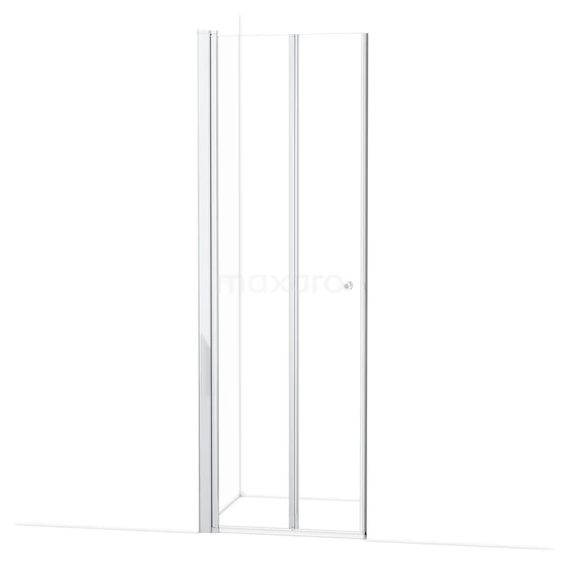 Witte douchewand met glanzend aluminium profielen, strakke lijnen en minimalistisch design, perfect voor moderne badkamers.