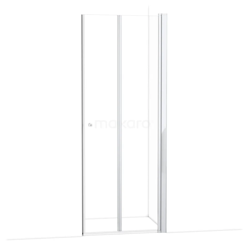 Witte douchewand met draaideur, strak aluminium frame, geschikt voor moderne badkamers, serie PureLine.