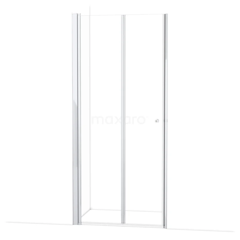 Witte douchecabine met strakke glazen wanden, aluminium profiel en klapdeur, ideaal voor een moderne badkamer.