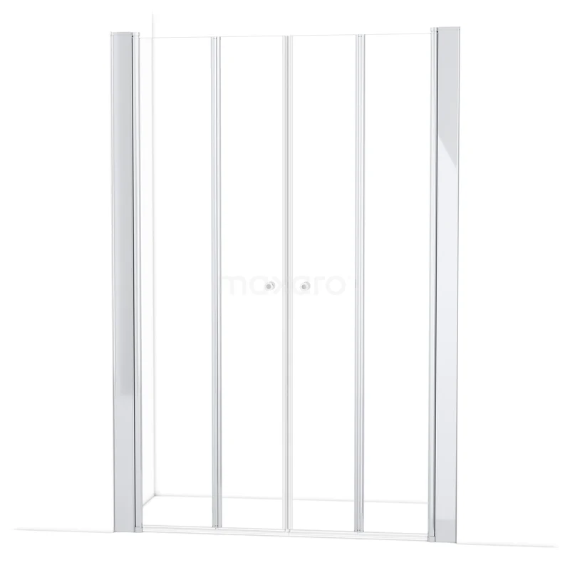 Witte glazen douchedeur met strak ontwerp, aluminium frame en draaifunctie, perfect voor een moderne badkamer.