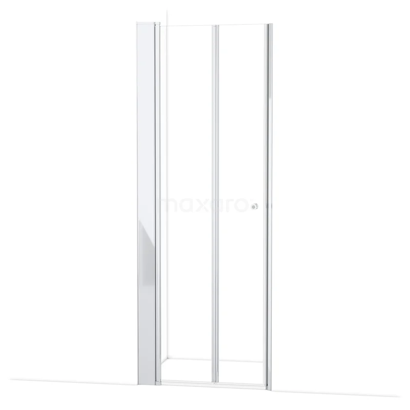 Duschtür Zircon Comfort 85cm Falttür Chrom links öffnend / linksdrehend S3892_0827L Weiße Duschwand mit Schiebetür aus Glas, schlankem Aluminiumrahmen, ideal für moderne Bäder mit begrenztem Platz.