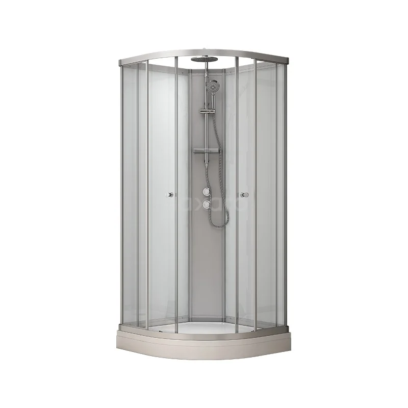 Komplettes Duschkabinen-Set 100x100cm Weiß Modera AK1010-320100 Halbrunde Duschkabine mit Schiebetüren, Klarglas und silbernem Rahmen, ideal für ein stilvolles und praktisches Badezimmer.
