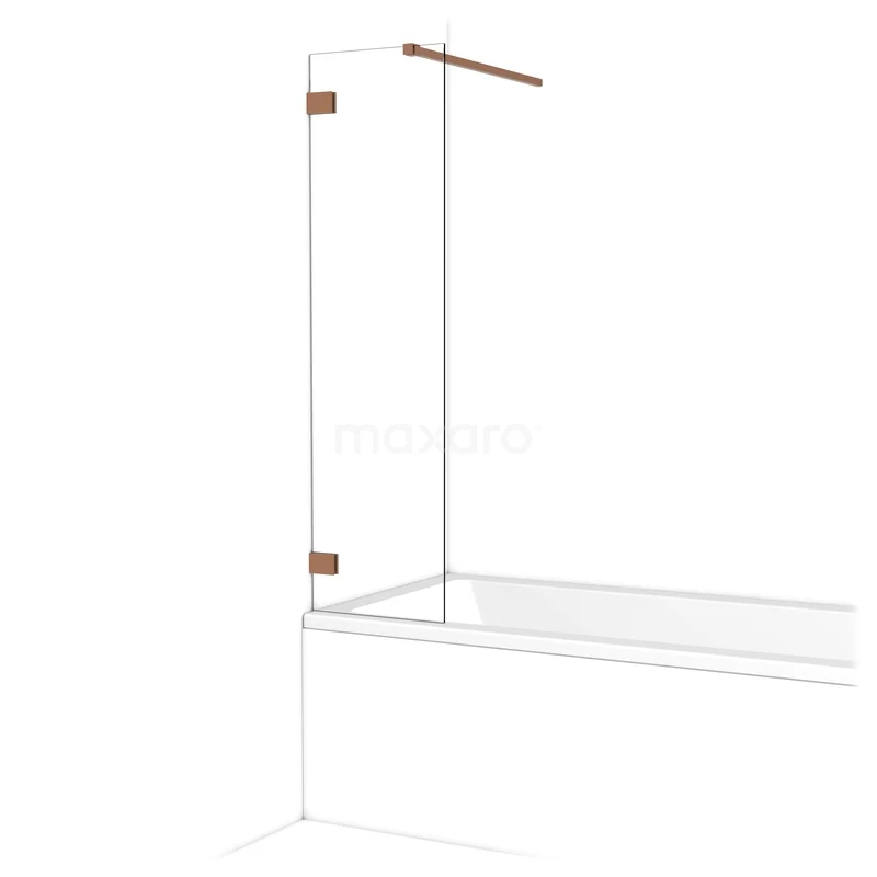 Glazen badwand met goudkleurige scharnieren, minimalistisch ontwerp, ideaal als stijlvolle badkamerafscheiding.