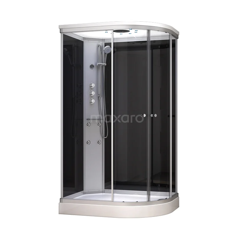 Modera Complete shower cabin | 120x90 cm Black glass Sliding door Offset AK1209-421101