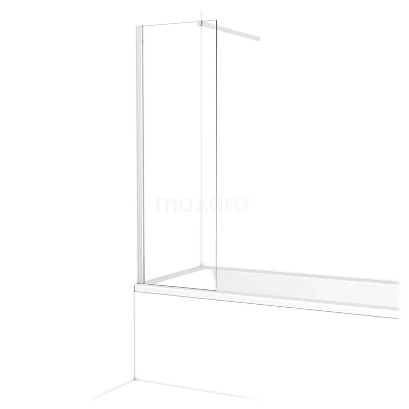 Helder glazen badwand met hoekdesign en minimalistisch wit frame, perfect voor een stijlvolle badkamerinrichting.