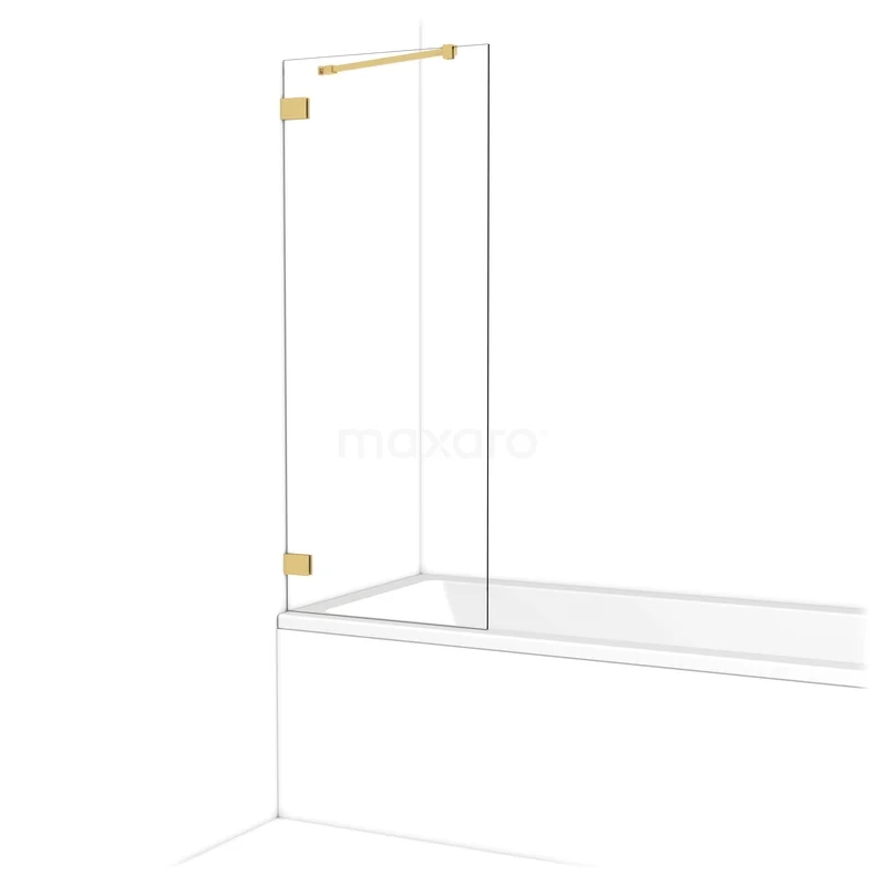 Glazen badwand met goudkleurige scharnieren, elegante designafwerking, perfect voor een moderne badkamer.