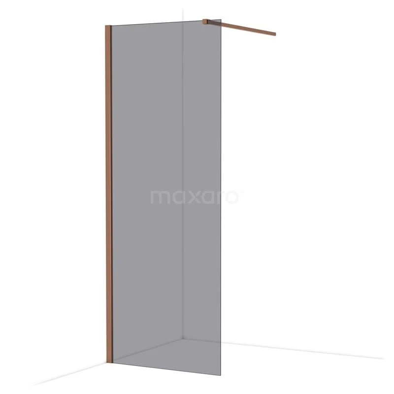 Diamond Inloopdouche | 80 cm Glanzend koper Rookglas Vaste wand IDA08111GKP Mat zwarte inloopdouche met helder glas en goudkleurig frame, perfect als moderne toevoeging aan je badkamerinterieur.