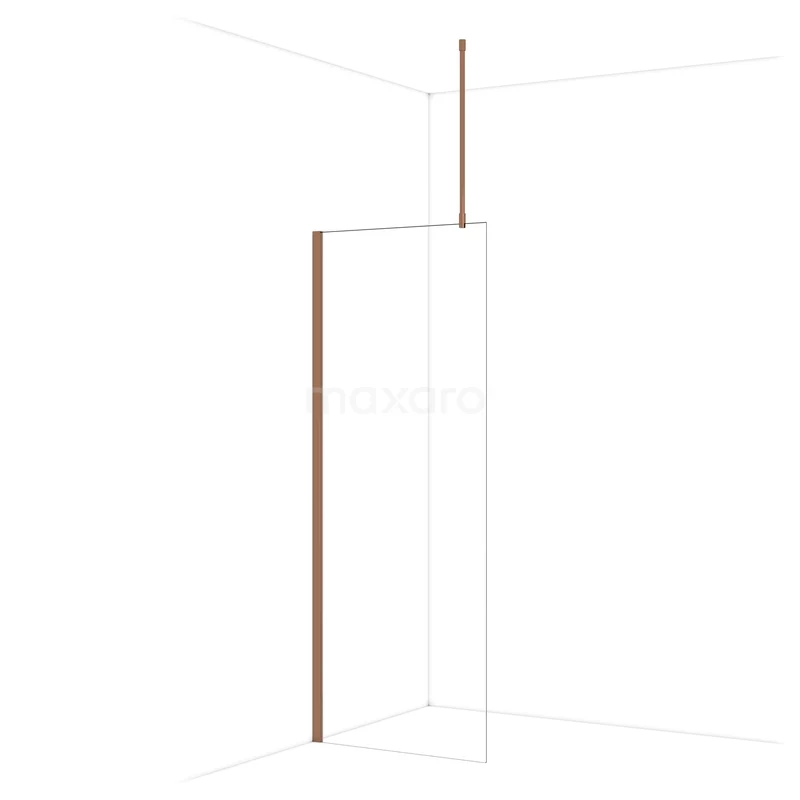 Diamond Walk-in shower | 80 cm Shiny copper Clear glass Fixed wall IDA08710GKP Inloopdouche met minimalistisch design, frame in mat goudkleur en glazen wand, perfect voor een stijlvolle badkamer.