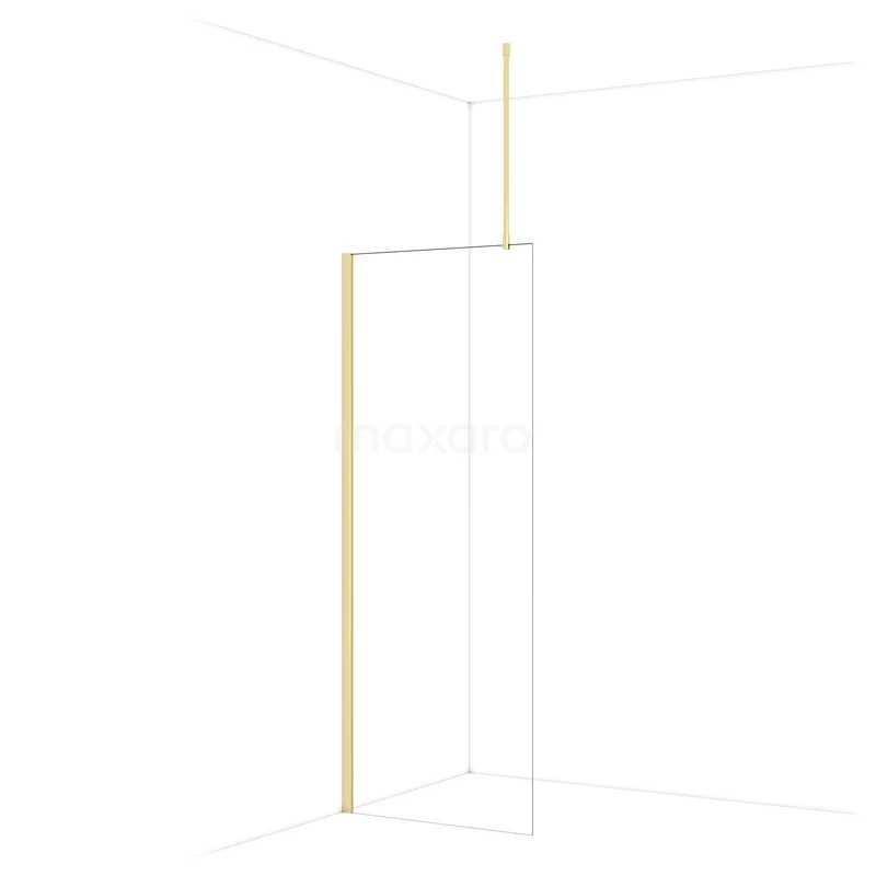 Minimalistische douchewand met gouden frame, hoekdesign ideaal voor moderne badkamers, gemaakt van stevig gehard glas.