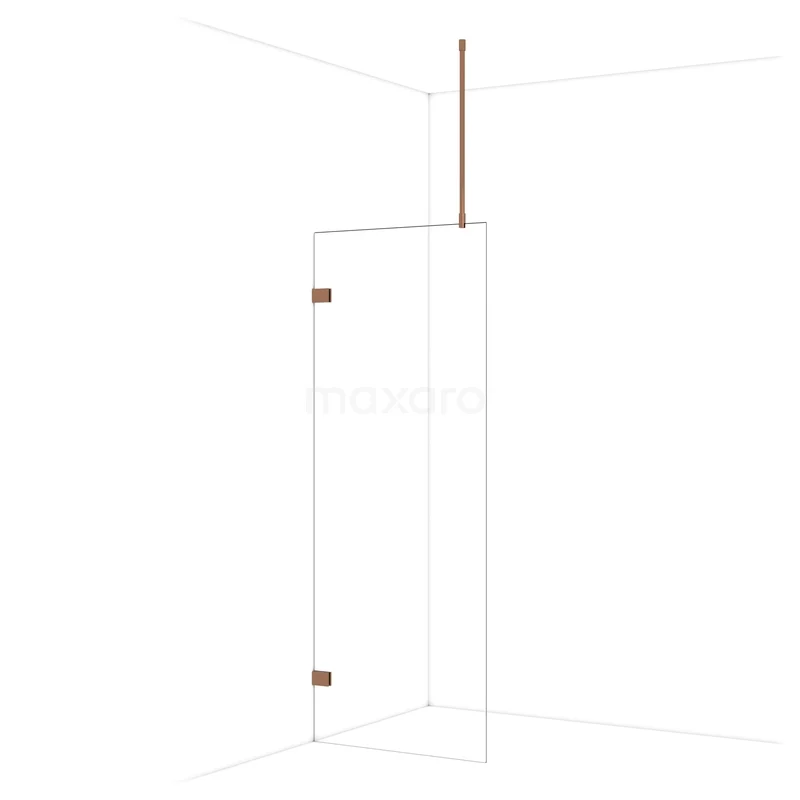 Diamond Inloopdouche | 80 cm Glanzend koper Helder glas Vaste wand IDA08720GKP Transparante glazen douchedeur met roségoud beslag, strak design, ideaal voor een moderne badkamer.