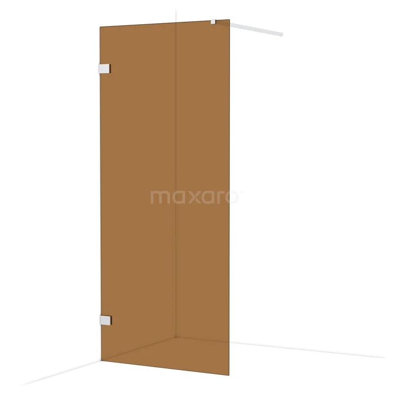 Diamond Walk-in shower | 90 cm Chrome Bronze glass Fixed wall IDA09129C Brown glass shower screen, modern appearance, suitable for the bathroom, with metal hinges and stylish minimalist design.