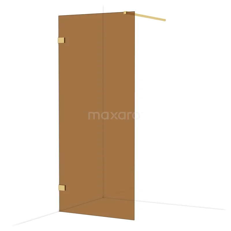 Diamond Walk-in shower | 90 cm Gold Bronze glass Fixed wall IDA09129GG Bronze glass shower screen with gold hinges, modern design for stylish bathroom decor.