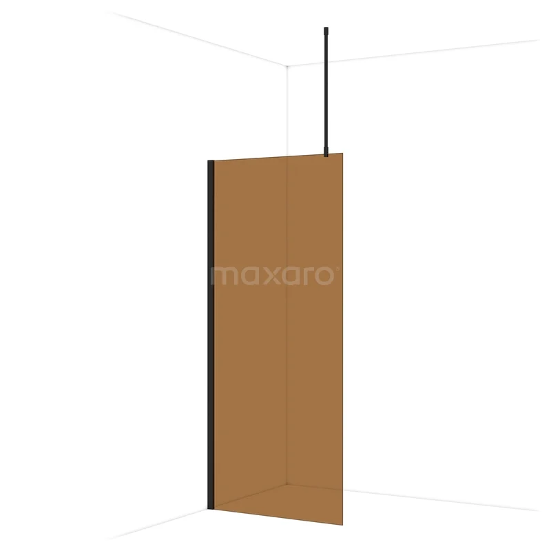 Diamond Walk-in shower | 90 cm Matte black Bronze glass Fixed wall IDA09719MB Bronze-coloured glass shower wall with black frame, minimalist design, ideal for a modern bathroom.