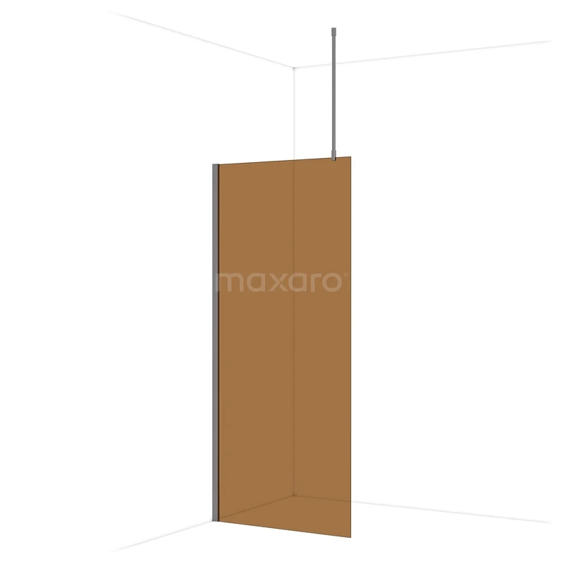 Diamond Walk-in shower | 90 cm Black metal Bronze glass Fixed wall IDA09719ZMN Brown walk-in shower screen with minimalist design, sturdy frame and frosted glass; perfect for a modern bathroom style.